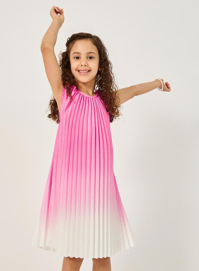 Girls Pleated Ombre A-Line Midi Dress - Image 1