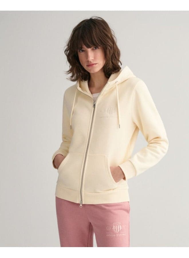 Gant Tonal Shield Beige Zip Hoodie Regular Fit - Image 1