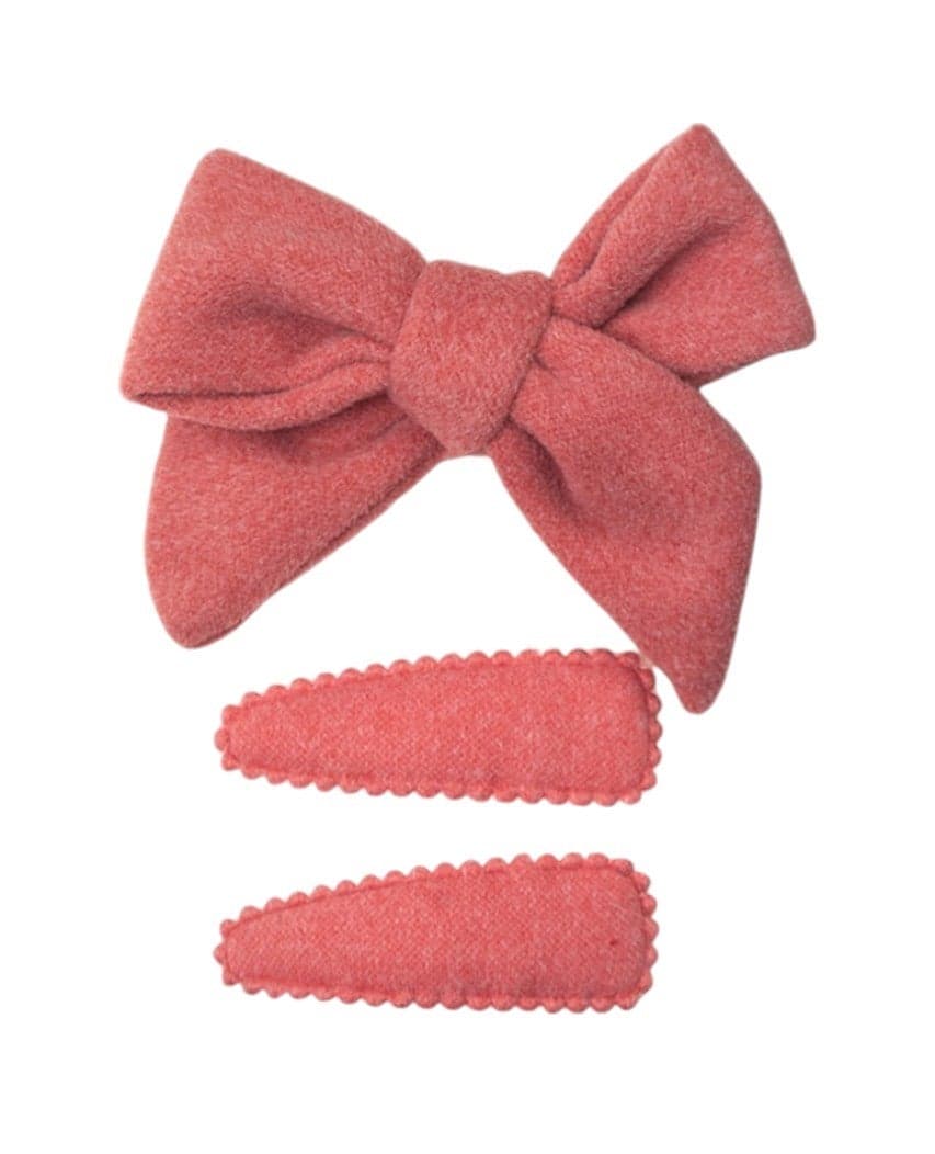Sara Ribbon Bow Clip & Ponytail Set – Pink - Image 1