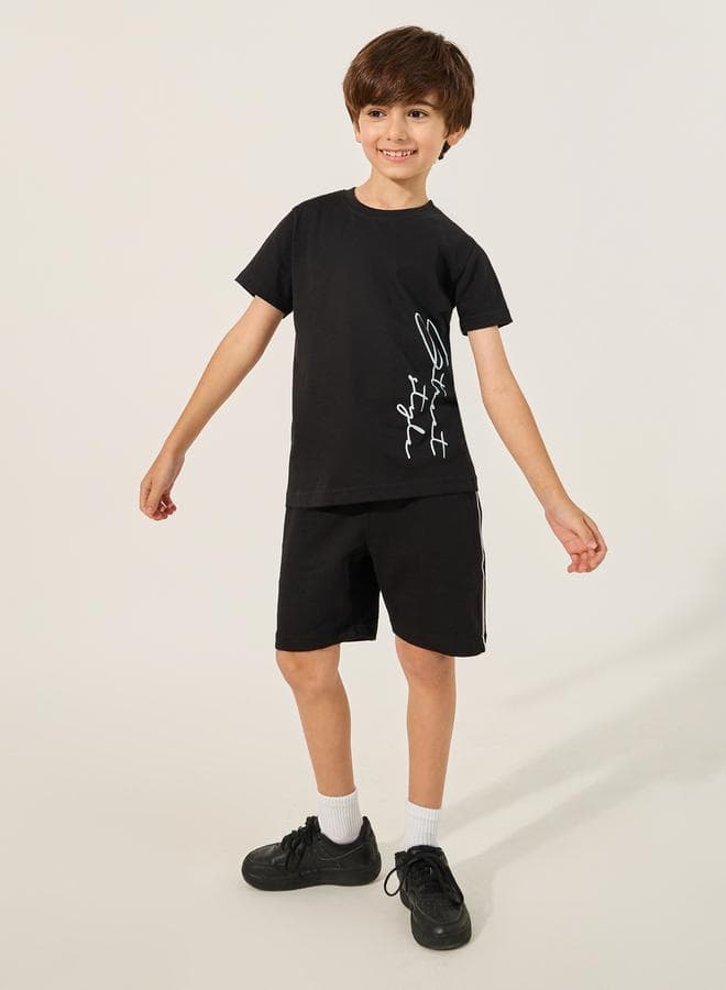 Boys Black Graphic T-Shirt & Shorts Set - Image 1