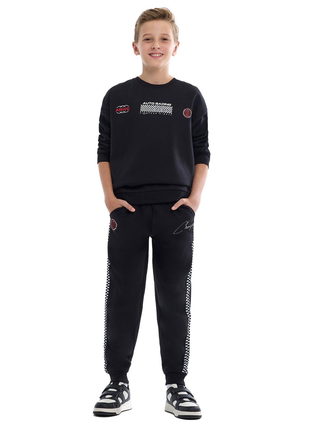 Kids Black “World Explorer” Hoodie & Joggers Set - Image 1
