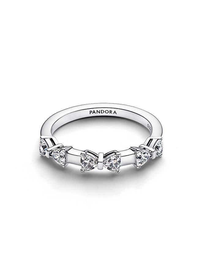 Sterling Silver Bow Ring with Clear Cubic Zirconia - Image 1
