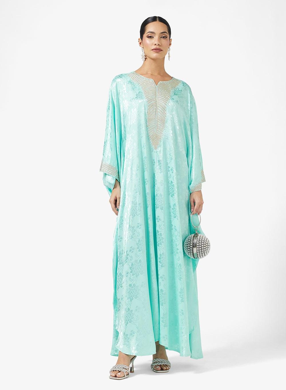 Ds2518 Green Embroidered Festive Kaftan - Image 1