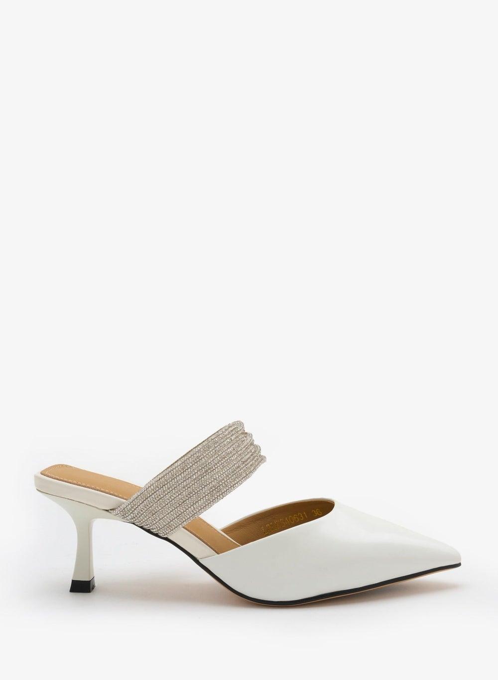 Asteria Leather Almond-Toe White Mules LRLWS40631 - Image 1