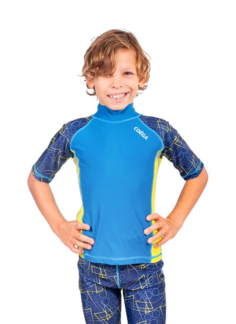COEGA Kids Boys Navy Geometric Rashguard Short Sleeve - Image 1