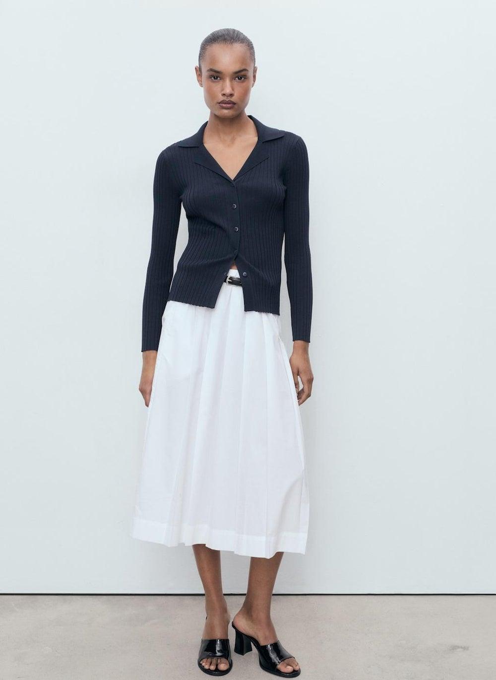 Ribbed Lapel Cardigan 17044103 Navy Elegance - Image 1