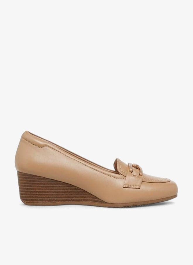 Taupe Metal Accent Wedge Slip-On Shoes T83235 - Image 1