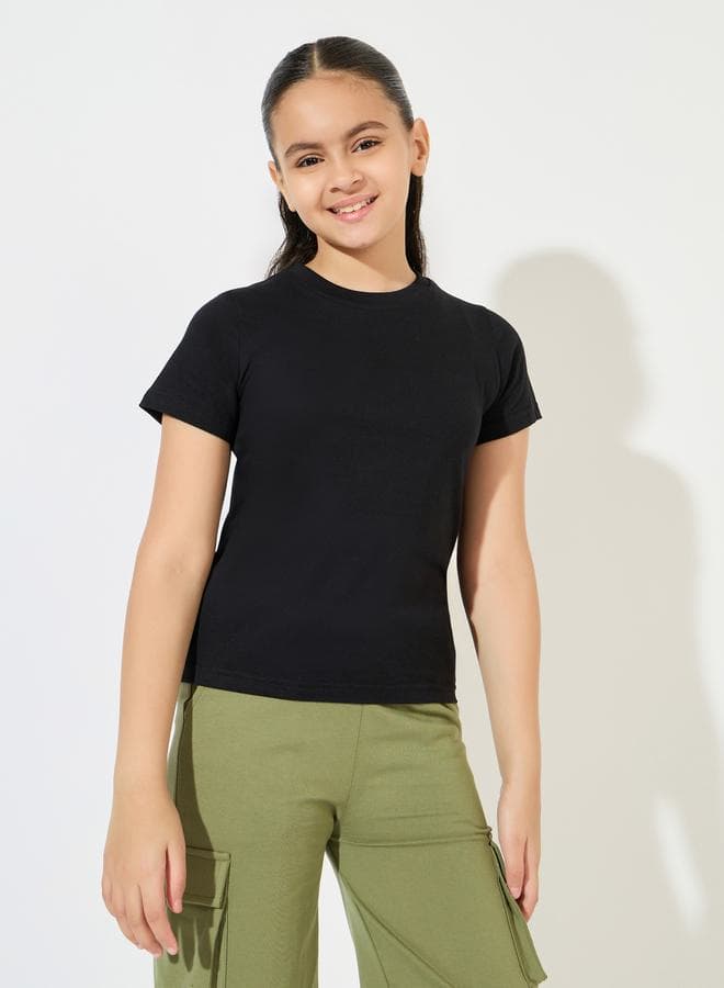 Girls Solid Round Neck T-Shirt 2111373501 - Image 1