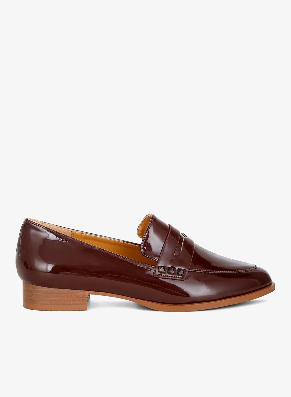 Brown Patent Leather Penny Loafers Sh4842 - Image 1