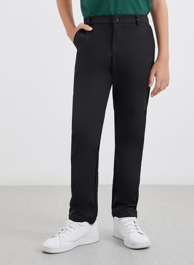 Teen Boys Black Straight Fit School Uniform Pants - Image 1
