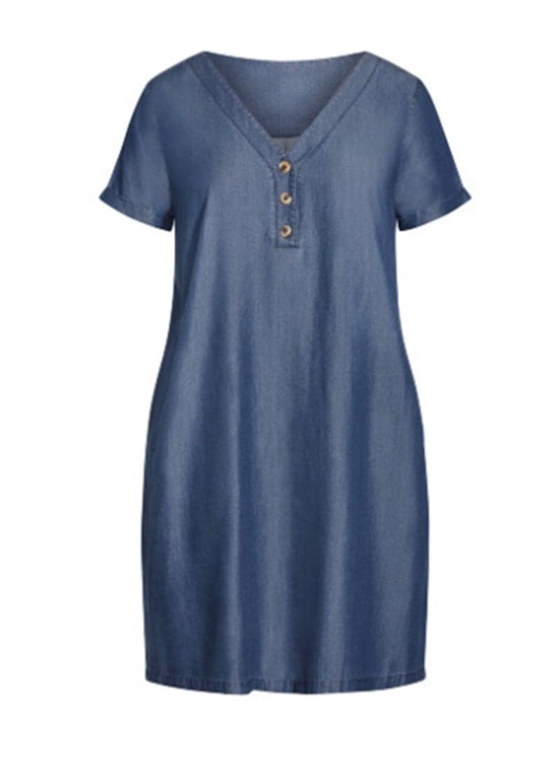 Denim Blue Lyocell V-Neck Mini Dress Devn0216570 - Image 1