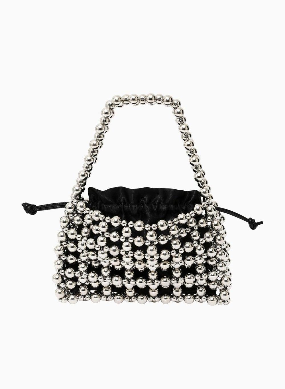 Silver Beaded Top Handle Evening Bag Sbzag - Image 1