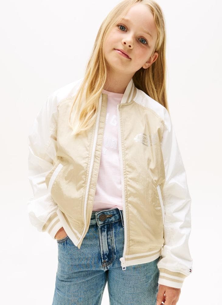 Girls Butterfly Graphic Nylon Bomber Jacket - Image 1