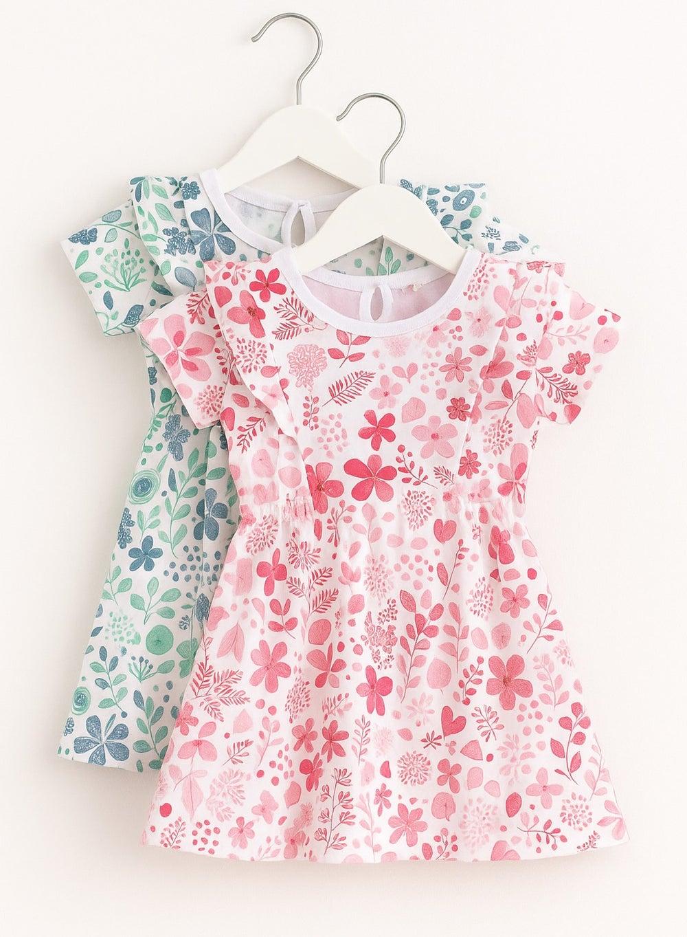 Girls Floral Ruffle Sleeve Summer Dress - Image 1
