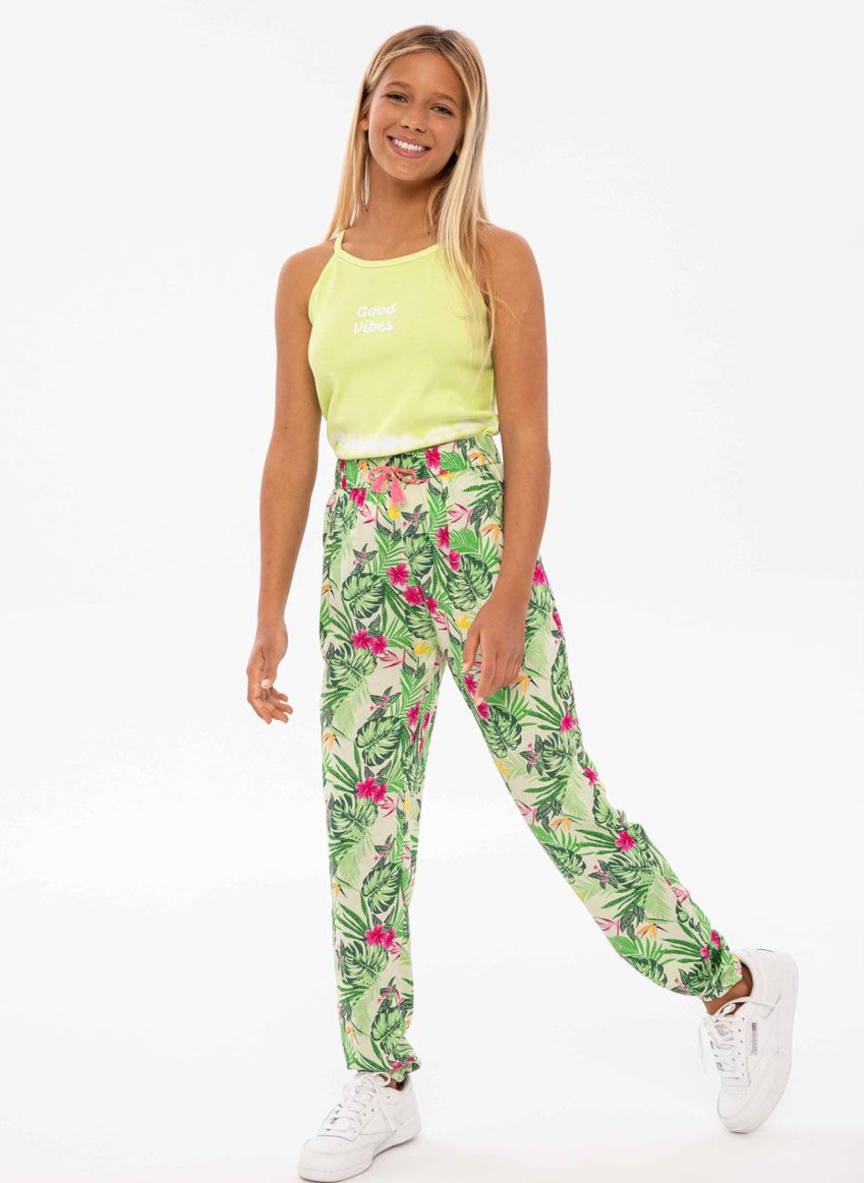 Girls Floral Mint Harem Pants Elastic Waist - Image 1