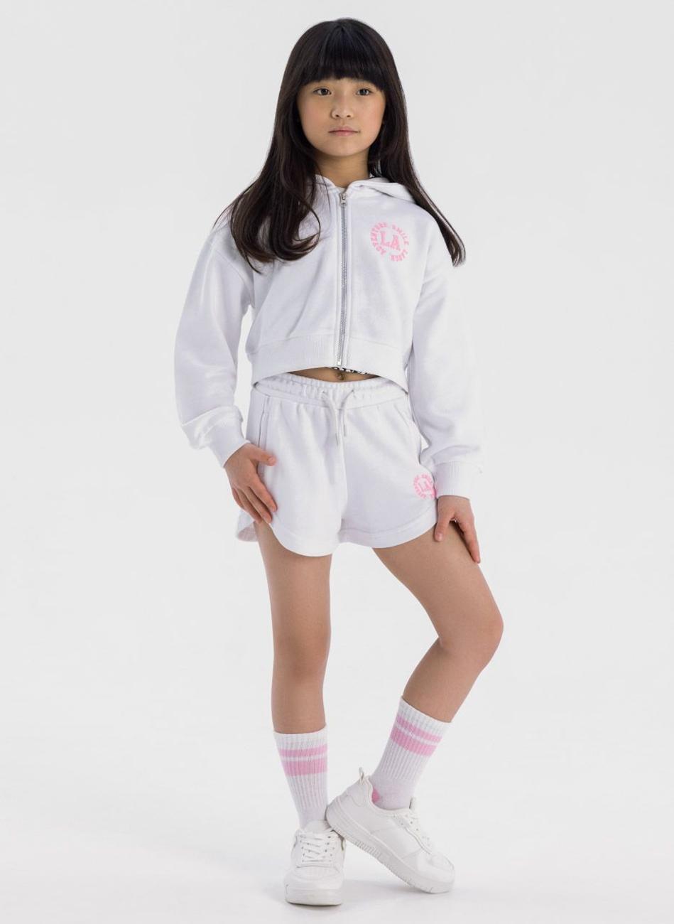 Girls White Zip Hoodie & Shorts Set - Image 1