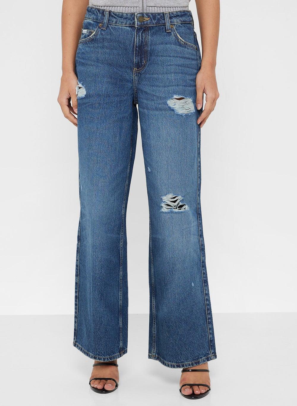 Guess G11 Blue Ripped Wide Leg Jeans - Image 1