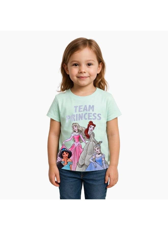 Disney Princess Girls Short Sleeve Cotton T-Shirt - Image 1
