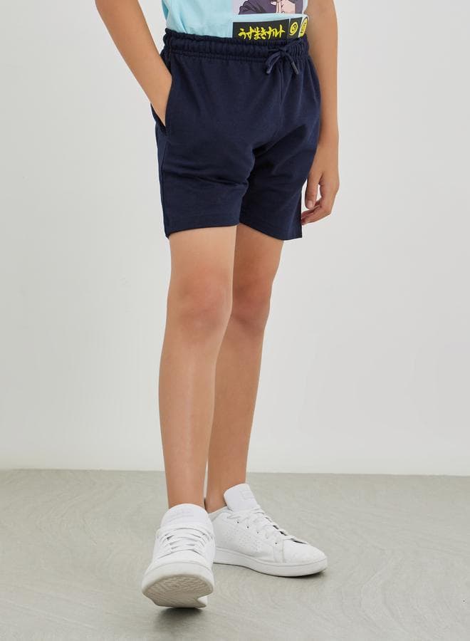 Boys Solid Cotton School Shorts with Drawstring - Image 1
