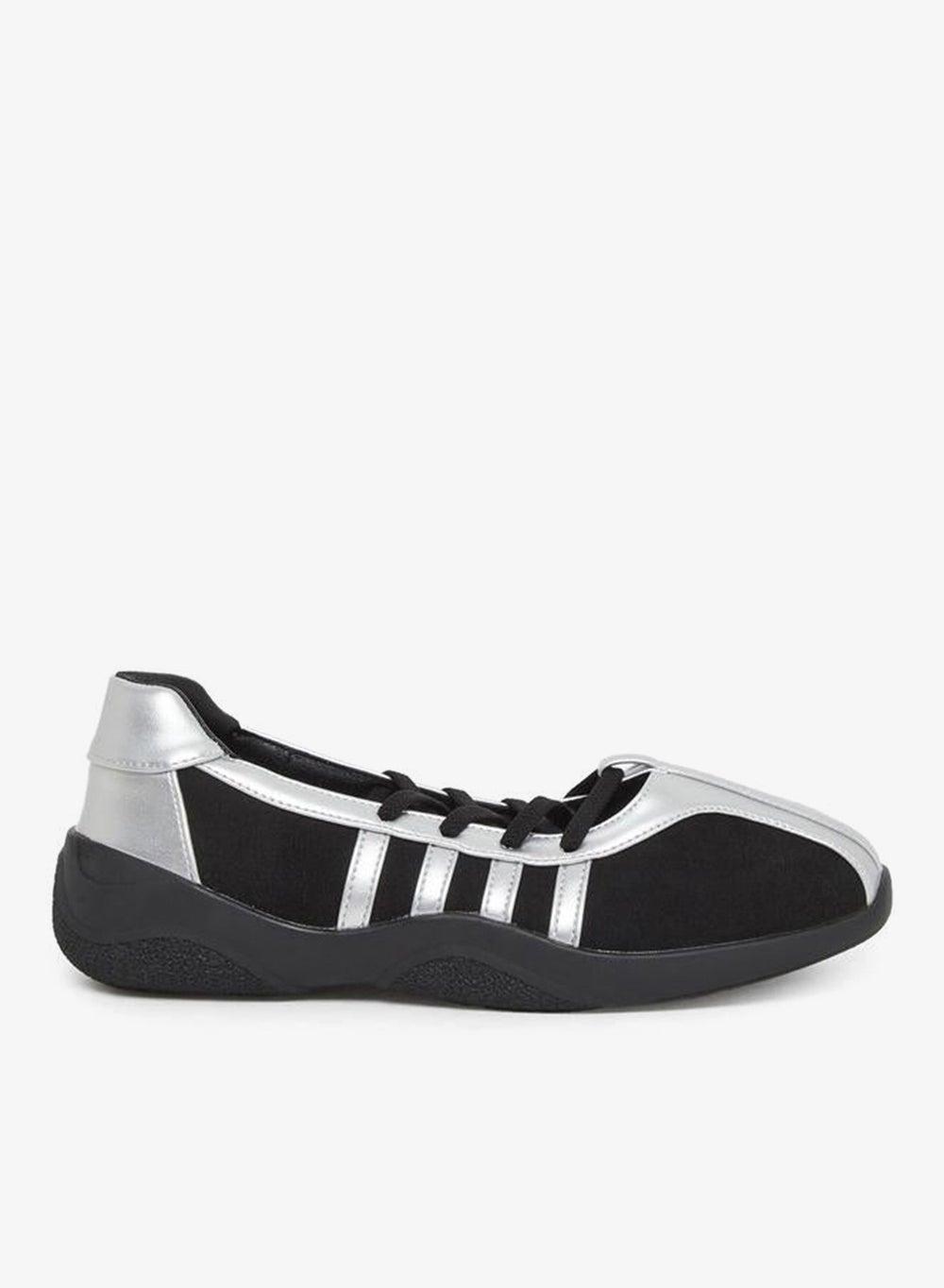 Metallic Stretch Lace Slip-On Sneakers Silver - Image 1
