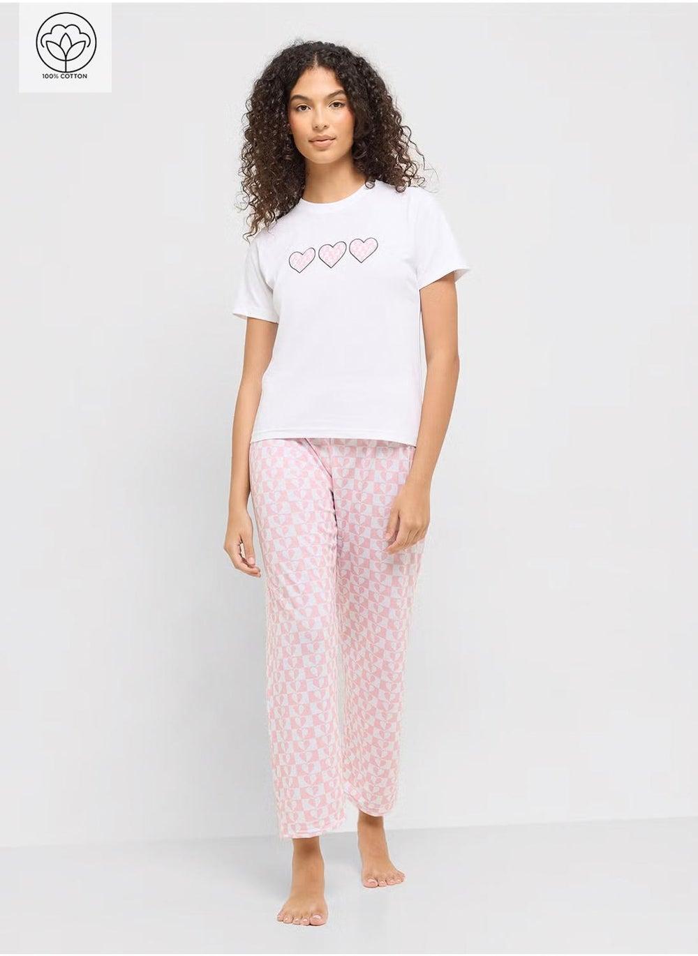Pink Cotton Heart Print Pyjama Set Ta Nwear11 - Image 1