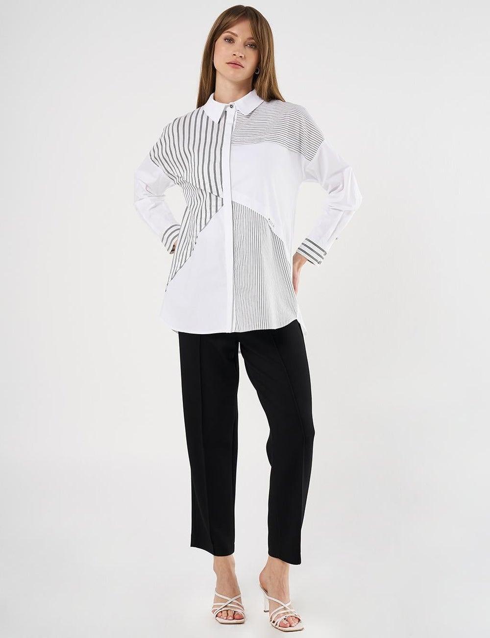 Kayra Striped Poplin Tunic Black Cotton Blend - Image 1