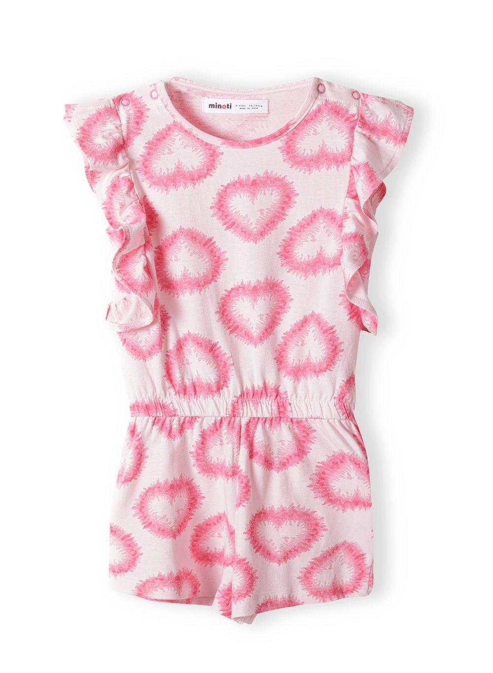Girls Pink Printed Playsuit with Frilled Sleeves - Image 1