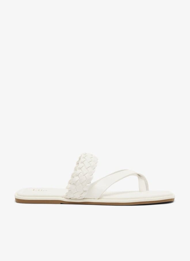 Textured Strap White Flat Sandals X2503 236 - Image 1