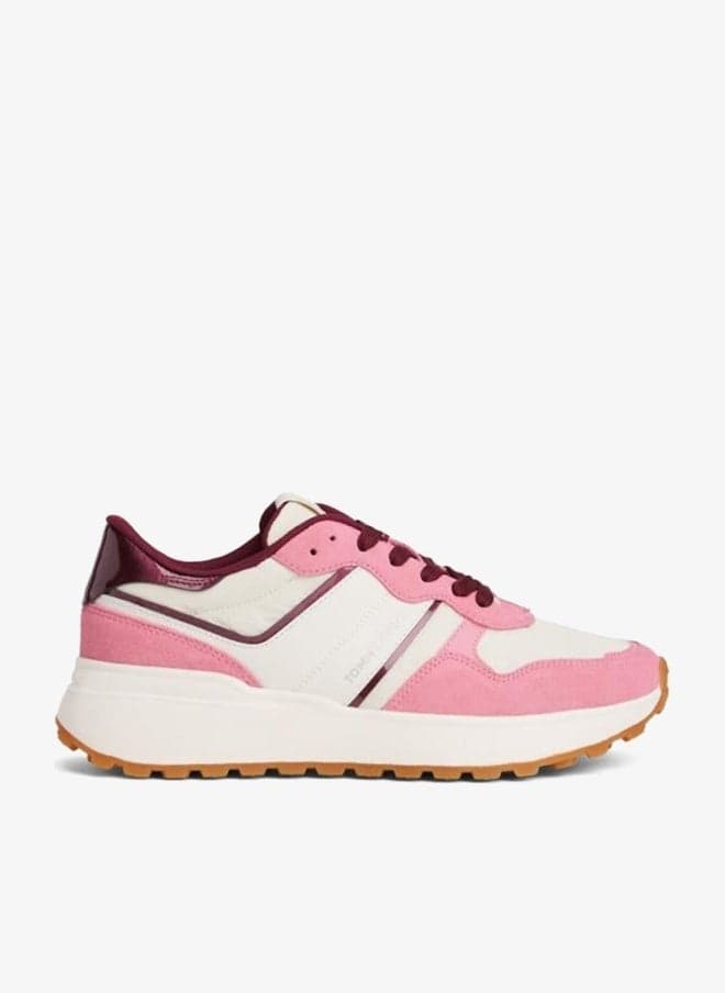 Cleated Runner Suede Chunky Sole Pink Sneakers - Image 1