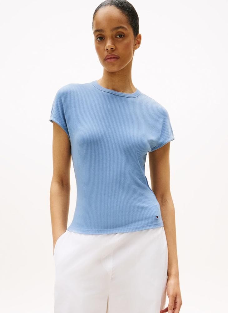 5X2 Ribbed Crew Neck Cap Sleeve Slim T-Shirt - Image 1