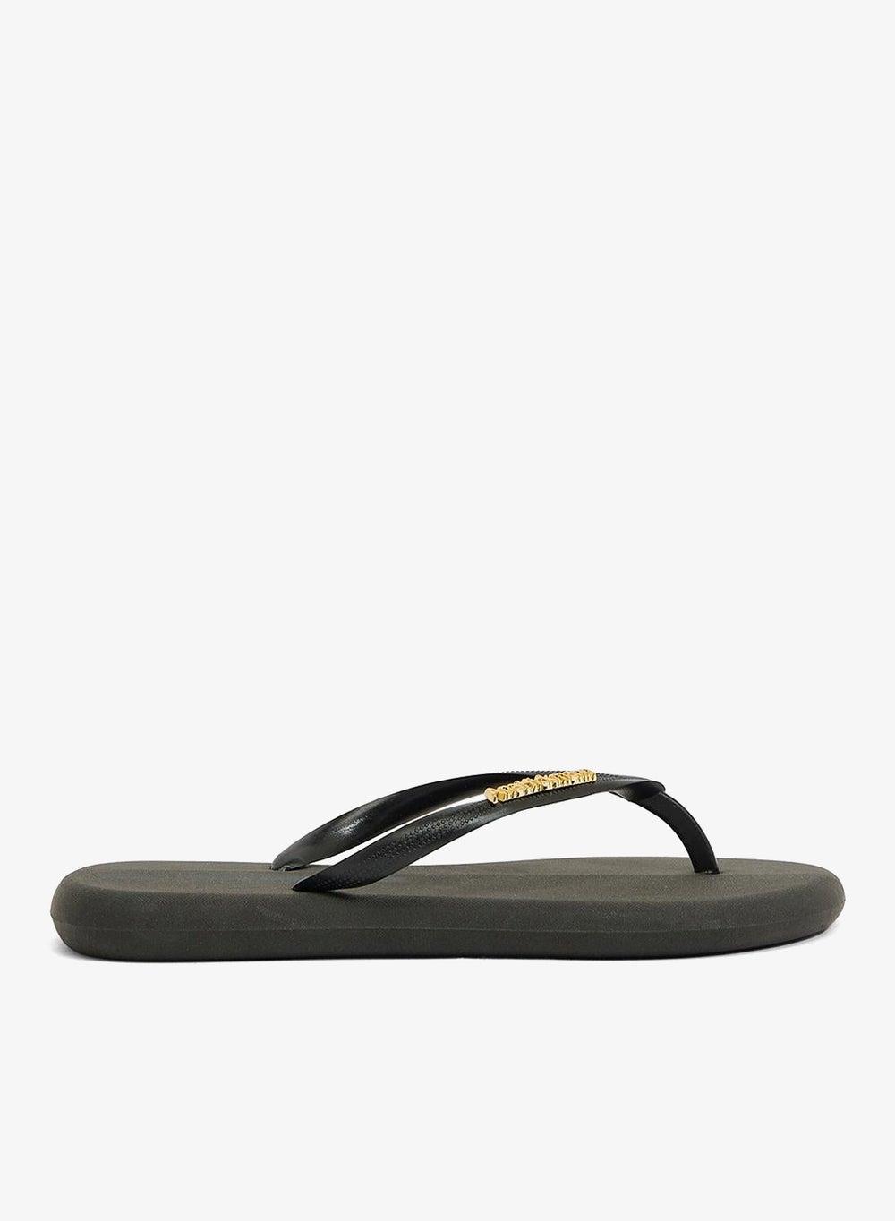Boat 002.00001 Women’s Black Flip Flops Gold Detail - Image 1