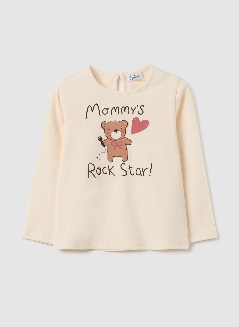Beige Cotton Baby Girl Long Sleeve T-Shirt - Image 1