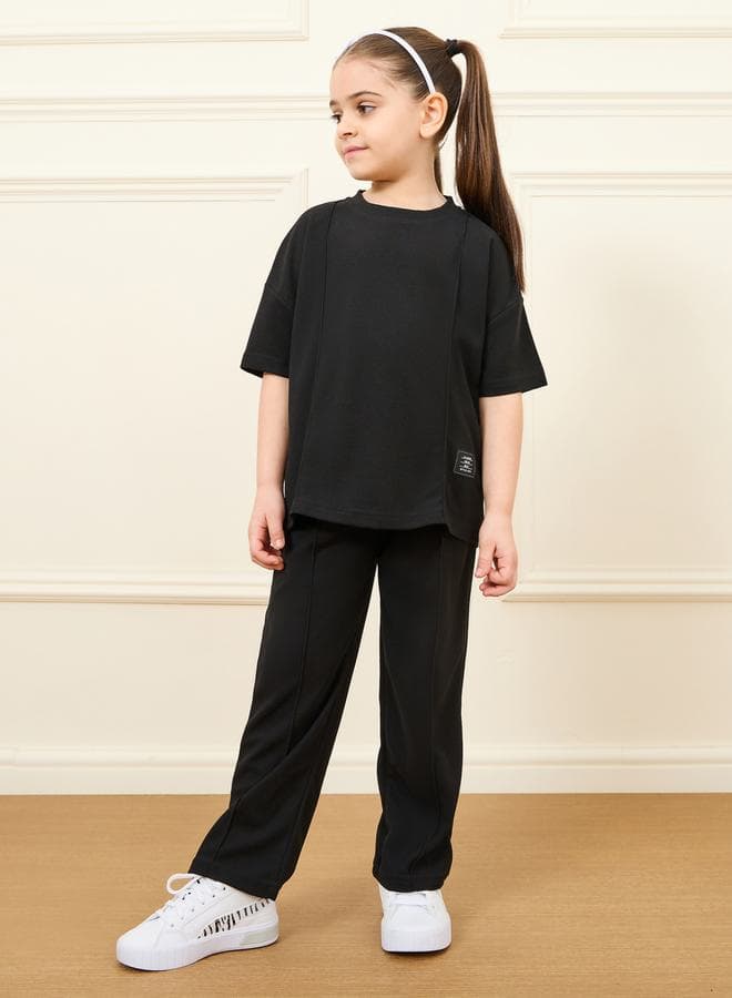 Girls Solid Loose Fit Tee & Wide Leg Pant Set - Image 1