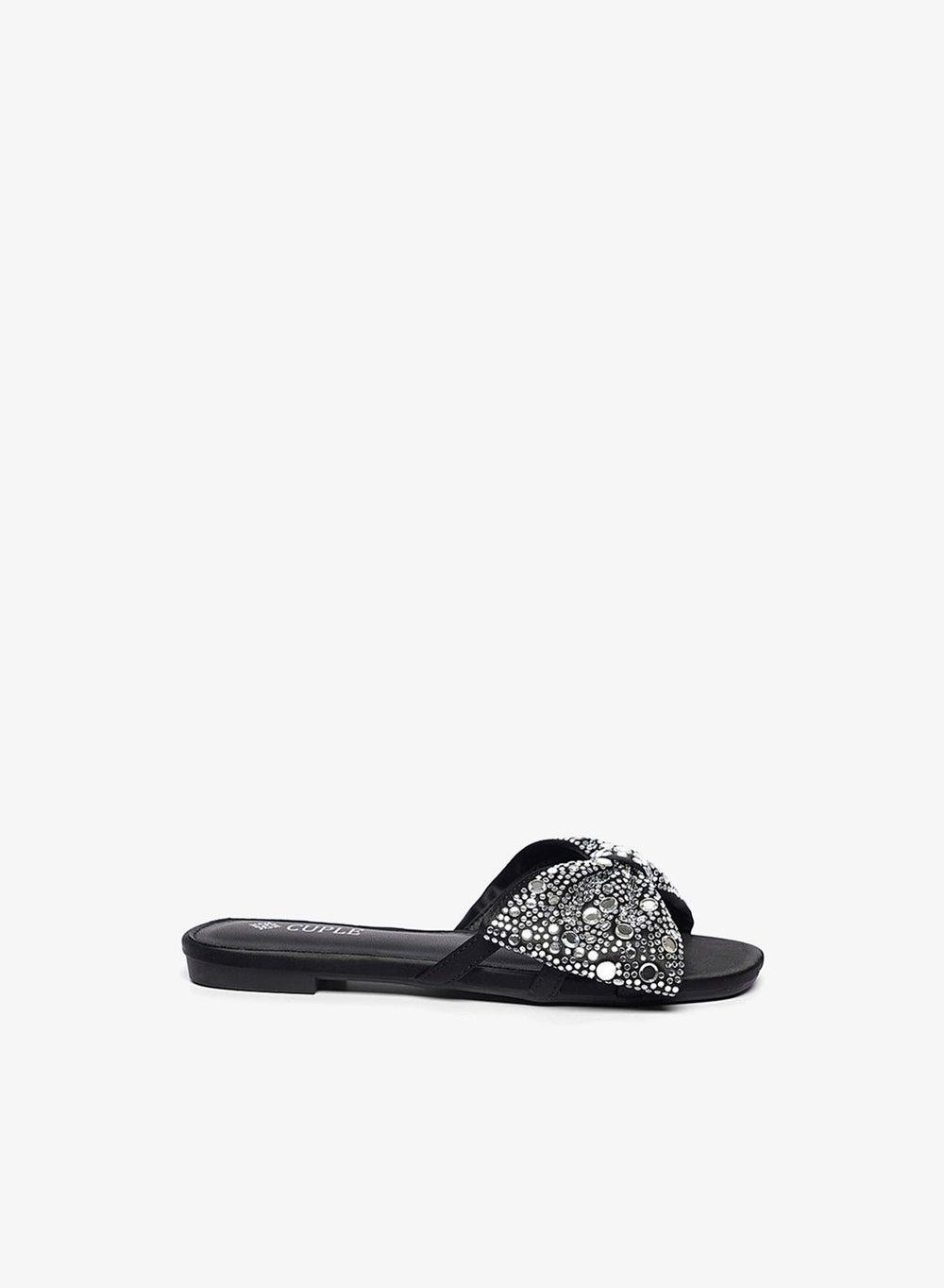 Girls Embellished Festive Flat Slide Sandals - Image 1