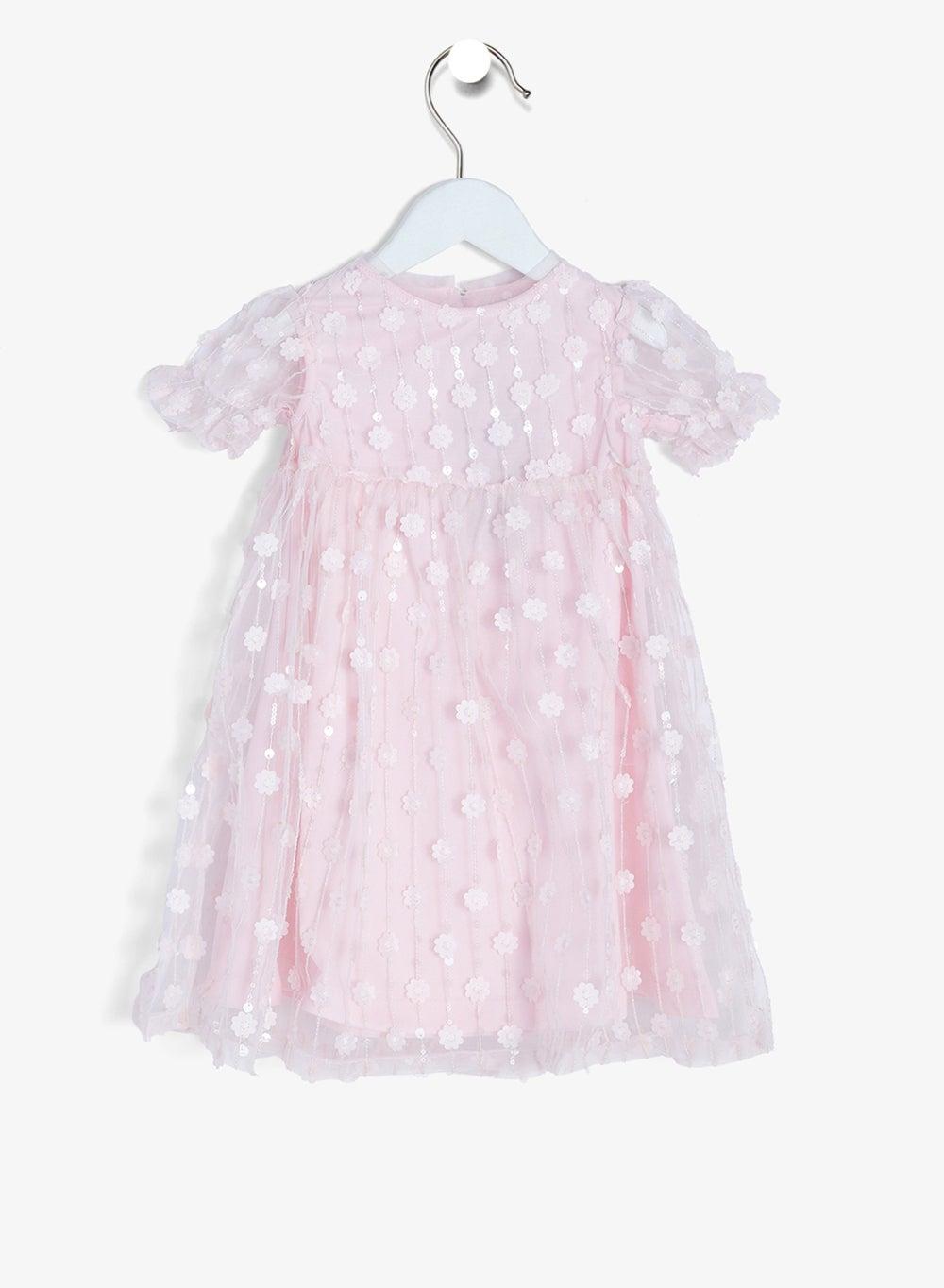 Girls Light Pink Lace A-Line Party Dress - Image 1