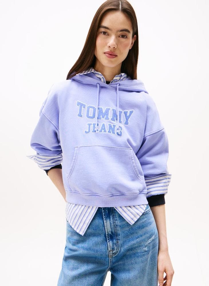 Tommy Jeans VARSITY Cropped Graphic Hoodie Blue - Image 1