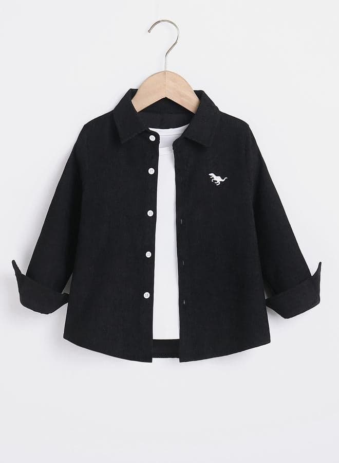 Boys Black Corduroy Button Shirt - Image 1