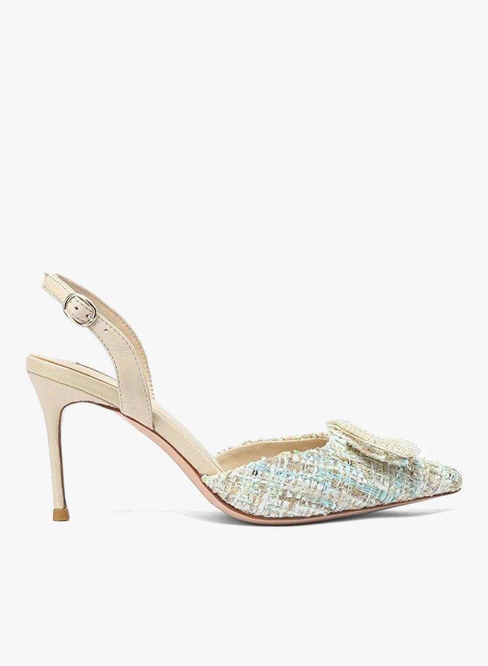 ANNINA Beige Leather Flared Heel Sandals - Image 1