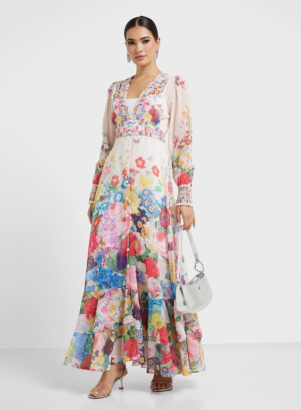 Floral Print Maxi Dress 6175 Elegant A-Line - Image 1