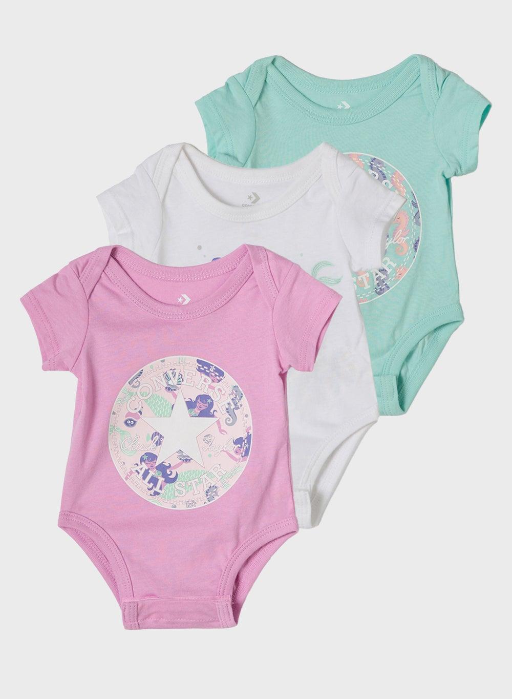 Infant 3 Pack Mermaid Cotton Bodysuits - Image 1