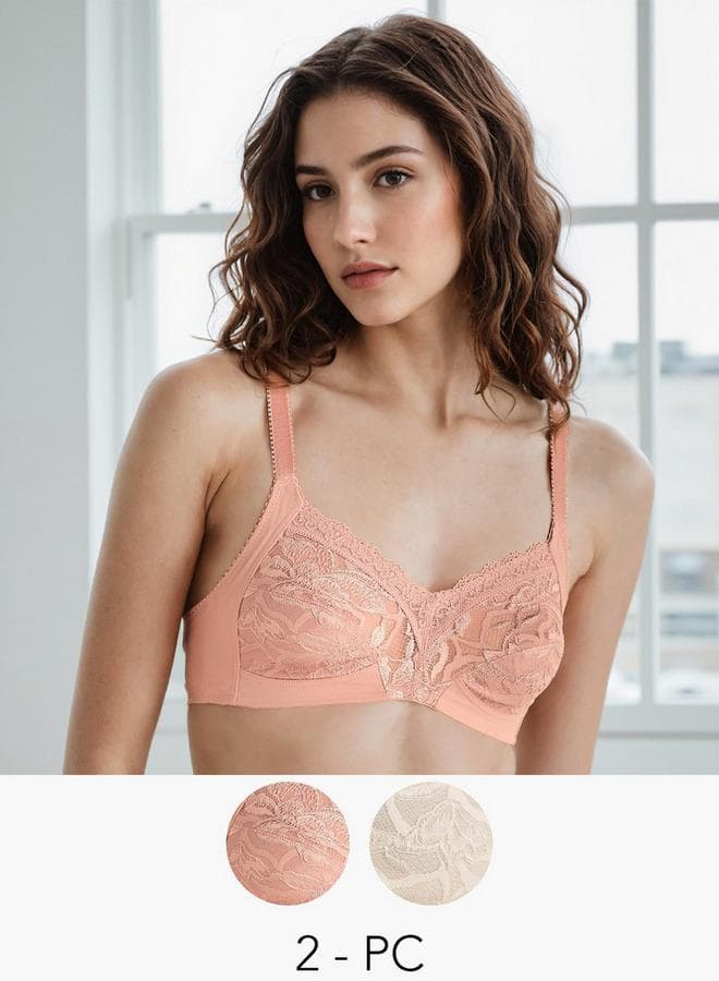 Set of 2 Lace Non-Wired Bras with Antibacterial Protection - Image 1