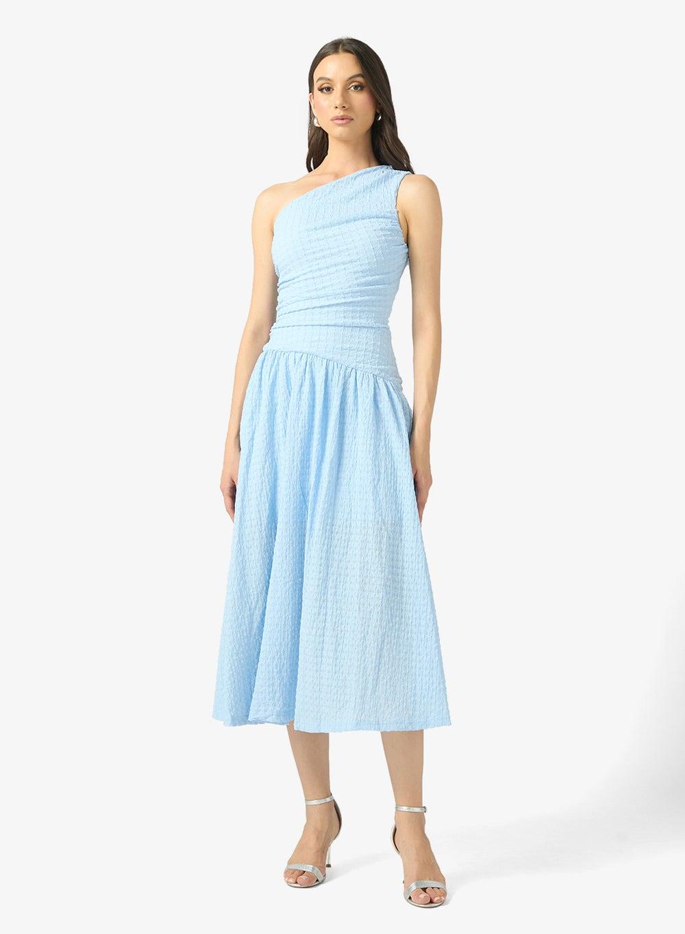 Sky Blue One-Shoulder Midi Dress X00069 - Image 1