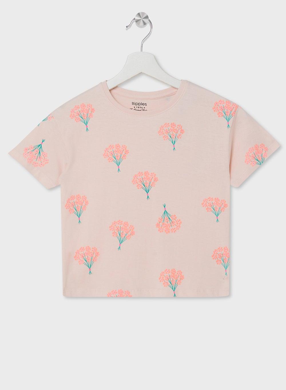 Floral Cotton Girls T-Shirt Classic Crew Neck - Image 1