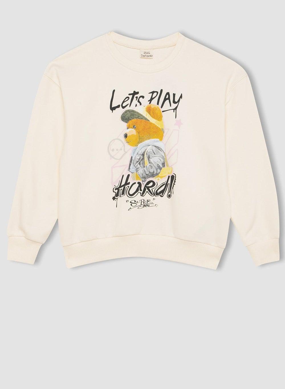 Oversized Bear Print Crew Neck Sweatshirt D0607A8 - Image 1