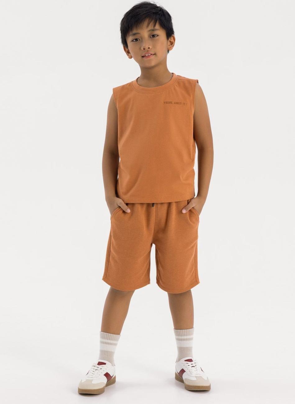 Boys Cotton Vest & Shorts Set with Pockets Beige - Image 1