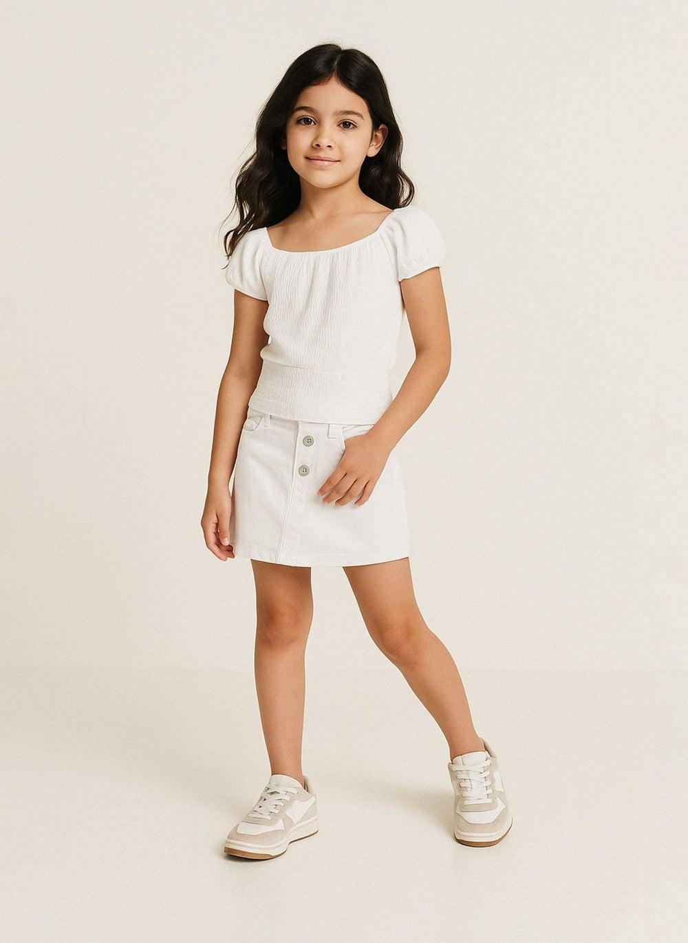 Girls Textured White Off-Shoulder Top - Image 1