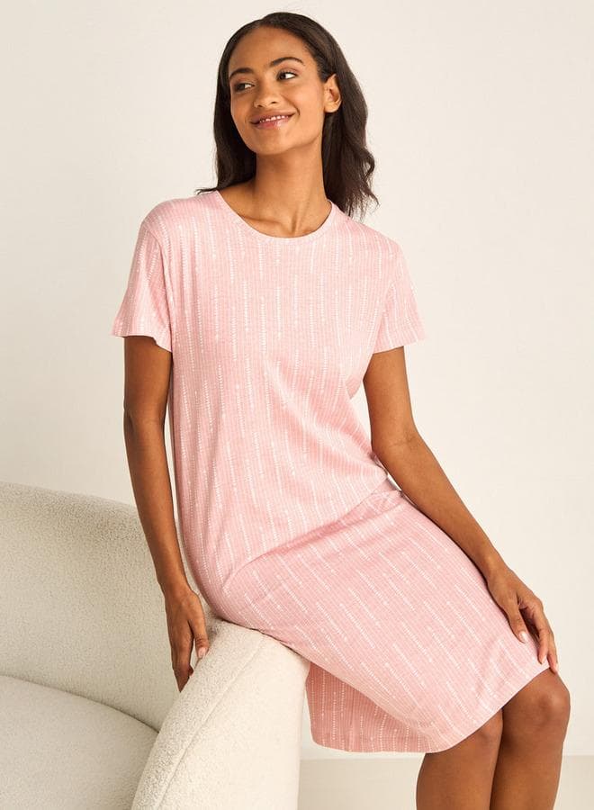 Pink Cotton Blend Knee-Length Nighty Set - Image 1