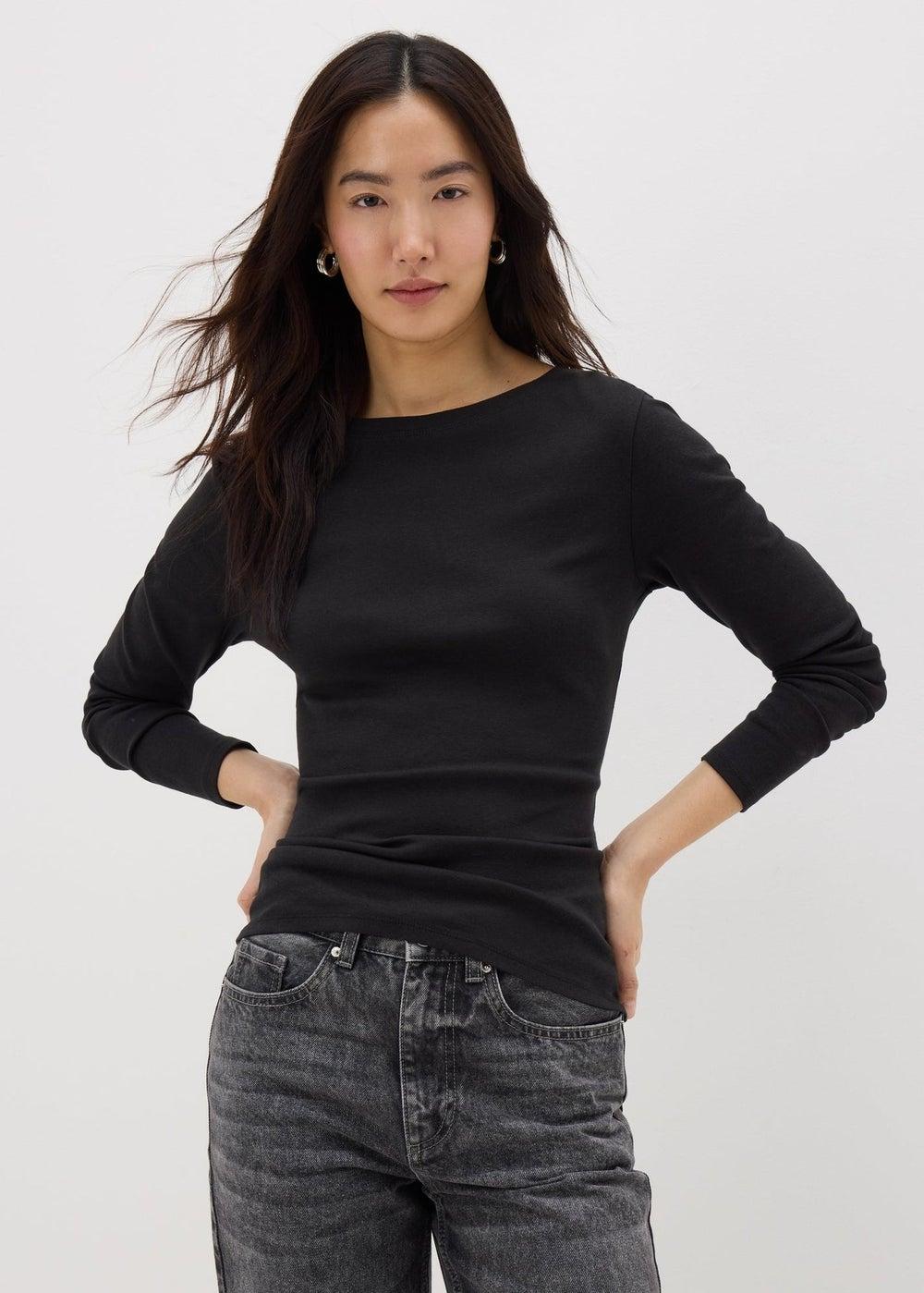 Black Long Sleeve Cotton Stretch T-Shirt - Image 1