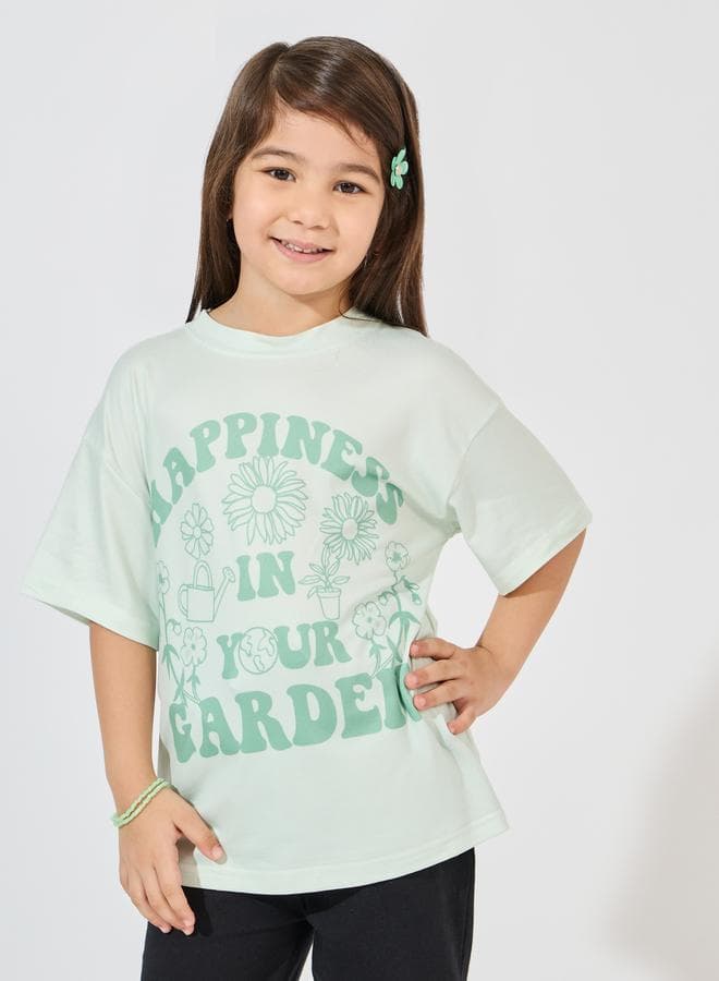 Girls Graphic Slogan Oversized Casual T-Shirt - Image 1