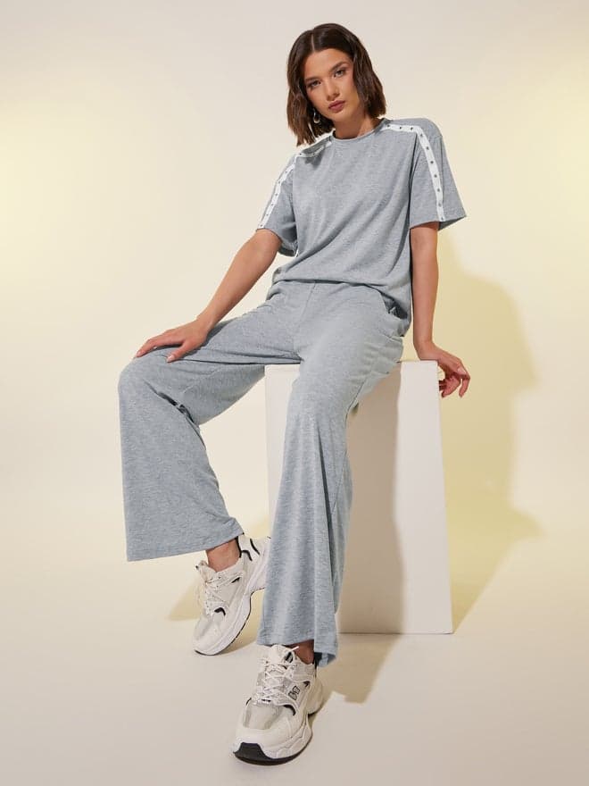 Grey Studded Web Detail T-Shirt & Pants Co-Ord Set - Image 1